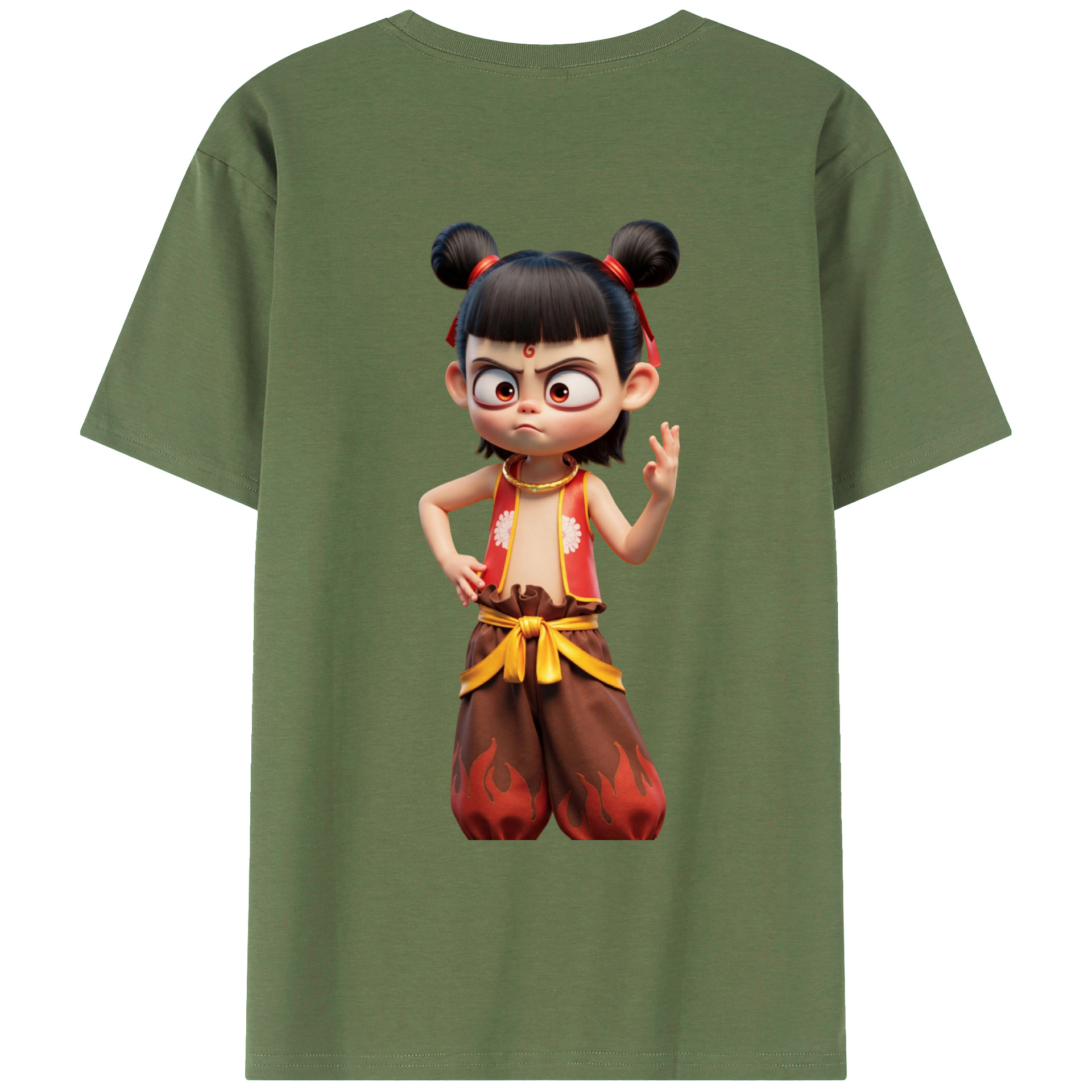 （画像用） Ne Zha 2 ナタ 魔童の大暴れ 綿100％ メンズ半袖Tシャツ（バックプリント） 通気性